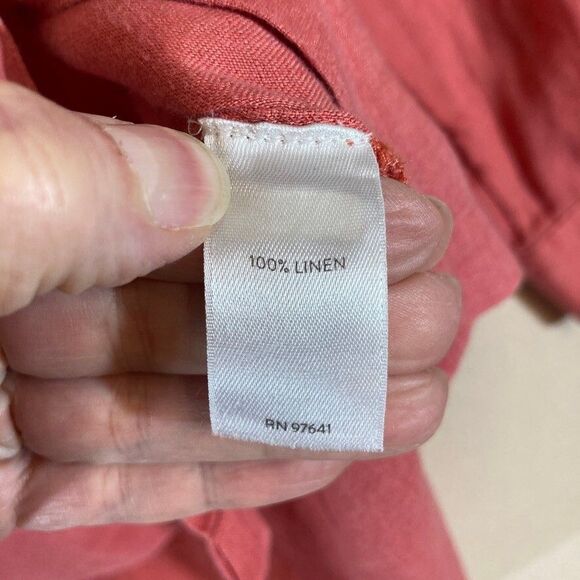 J Jill Love Linen Button Up Tunic‎ Sz Large Tall Coral Preppy Coastal Vacation - Picture 3 of 10